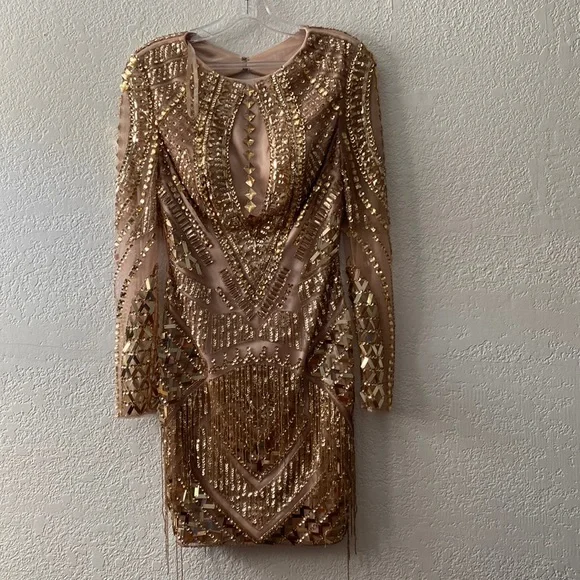Dresses | Rose Gold Short Dress Really Detailed With Tons Of Rhinestones  Fun Fringes | Poshmark